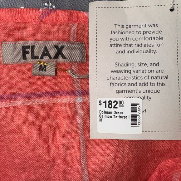 NWT FLAX Linen Medium Salmon Pink Tattersall Dolman Dress Tunic Top Plaid Office - Picture 5 of 7
